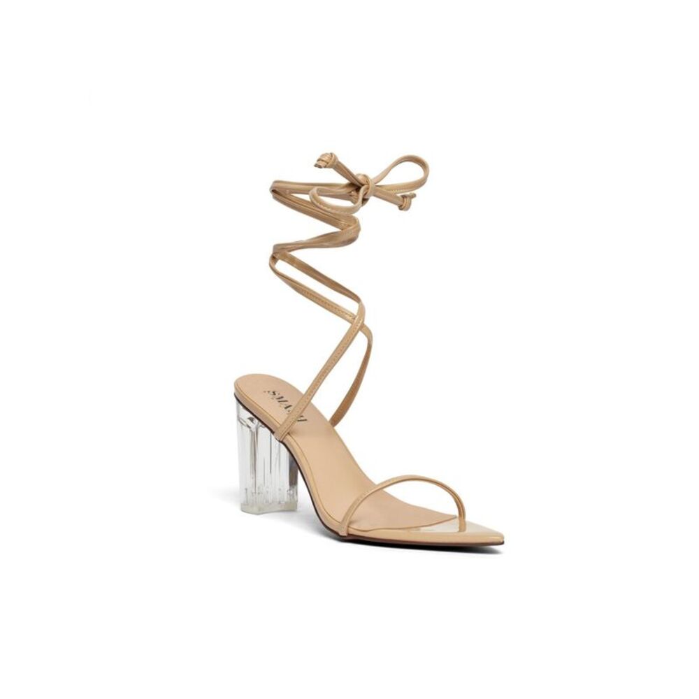 SMASH SHOES Womens Beige Wraparound Tabby Pointy Toe Block Heel Heeled Sandal 11